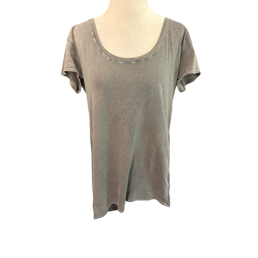 AG Adriano Goldschmied Womens Grey Silk Mixed Media Scoop Neck Tee Small NEW